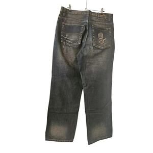 Miskeen Originals Mens Size 36 Jeans Dark Wash Brown Fade Rhinestone Pocket